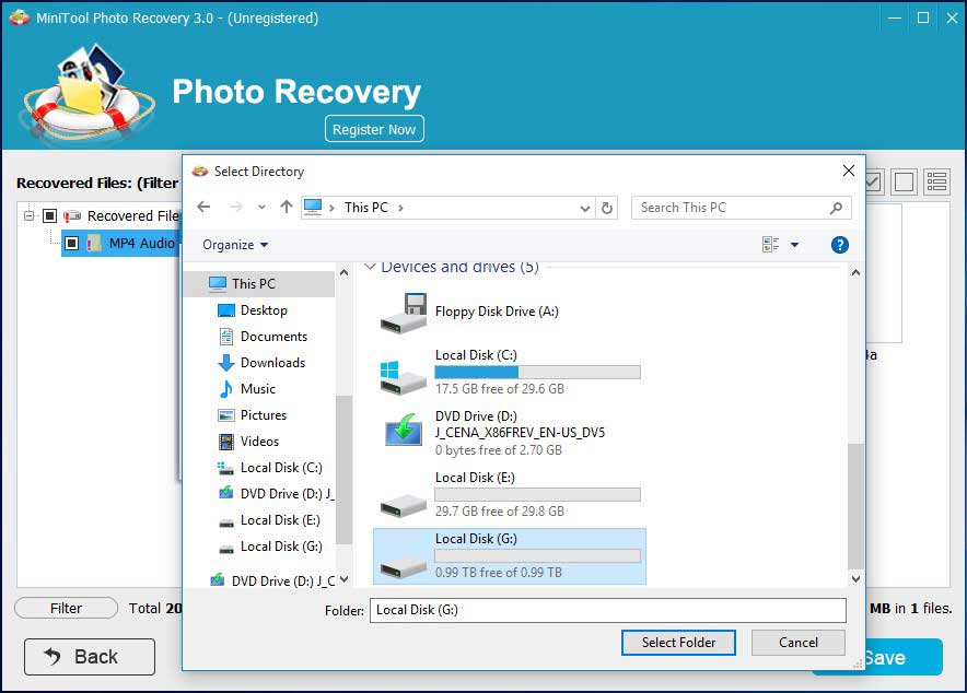 choose a path on the computer to save the selected files