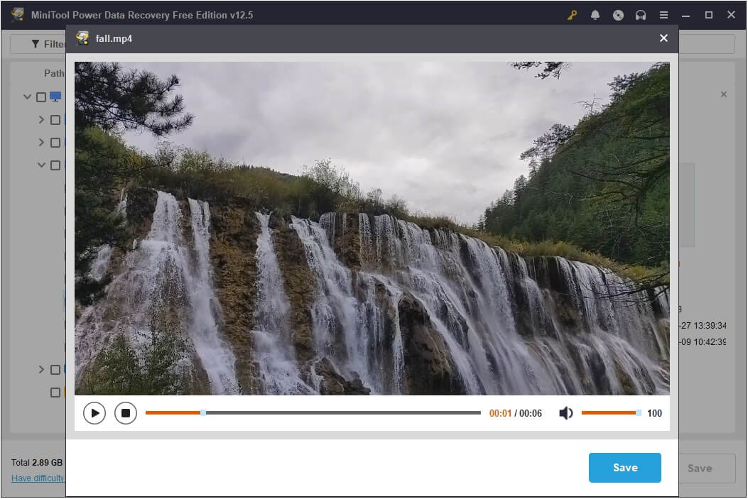 preview the video file in MiniTool Power Data Recovery