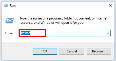 open mstsc from the Run window