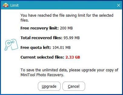 reach the file saving limit