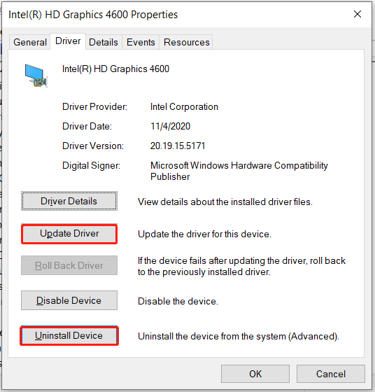 graphics card driver properties
