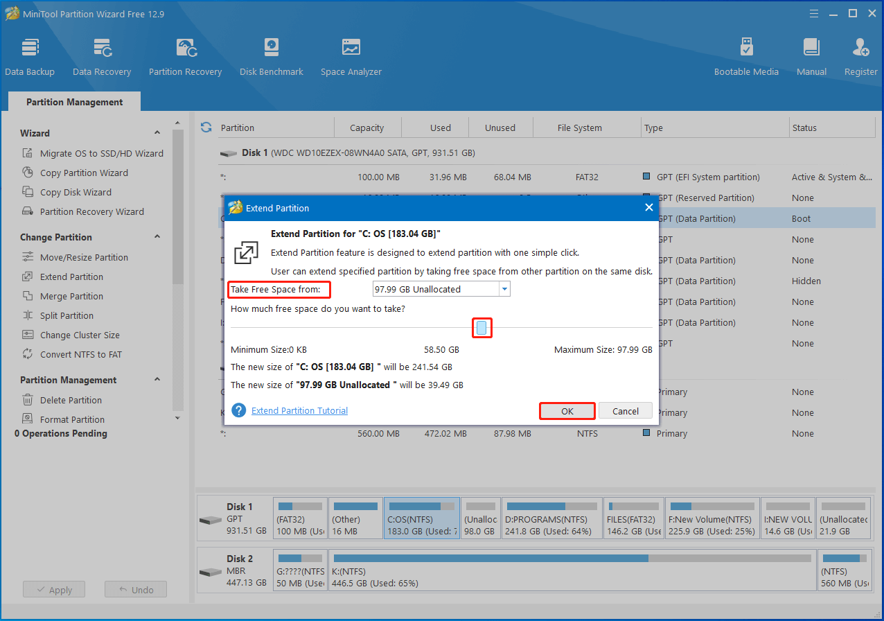 Libérer l'espace libre des autres partitions avec Partition Magic