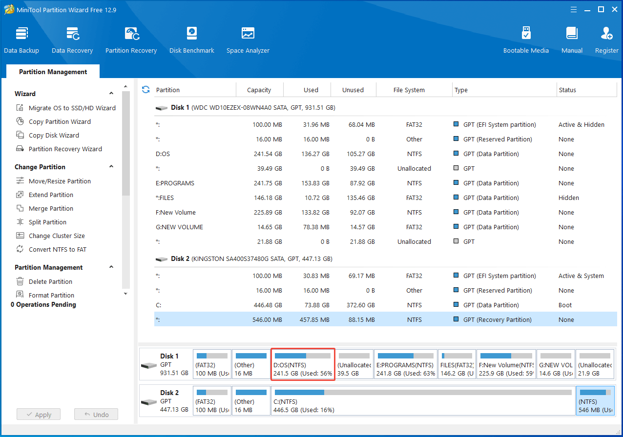 Consultez le résultat dans la carte du disque de Partition Magic