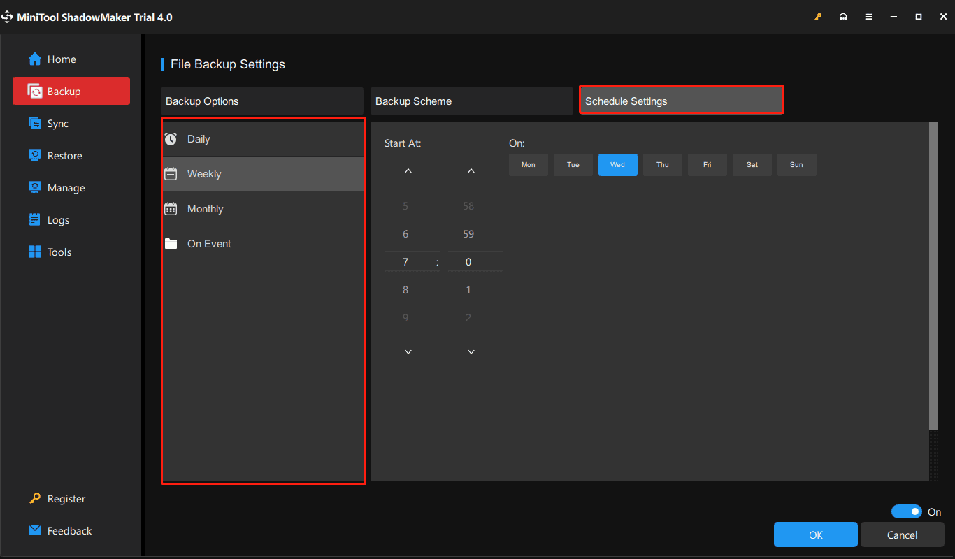 MiniTool ShadowMaker automatic file backup