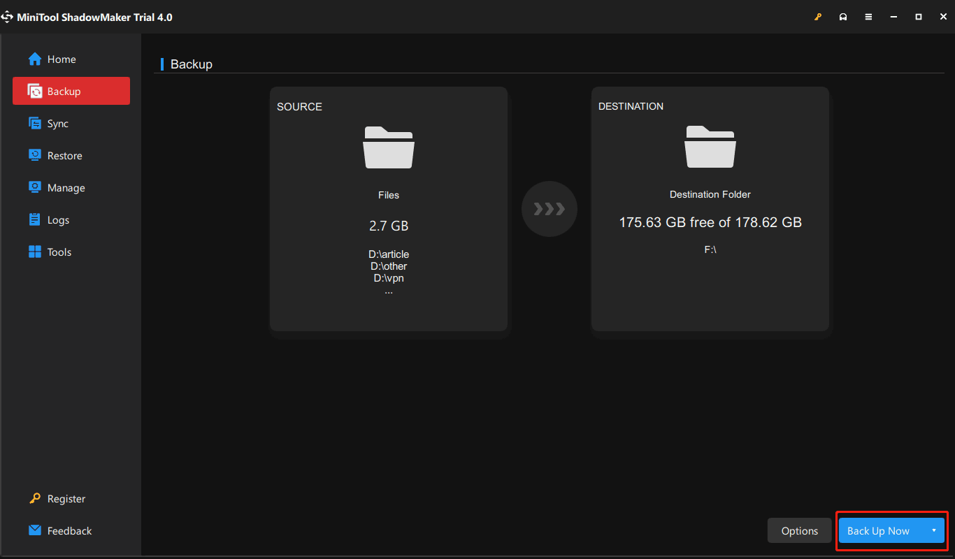 schedule settings for file backup