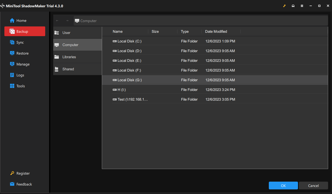 select a destination path