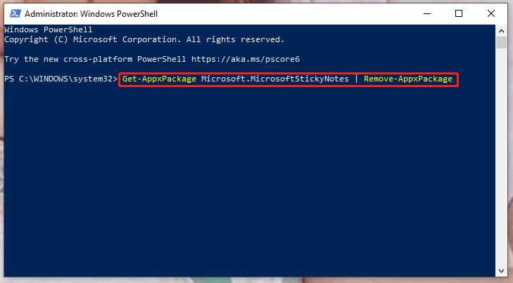 uninstall Sticky Notes with PowerShell command