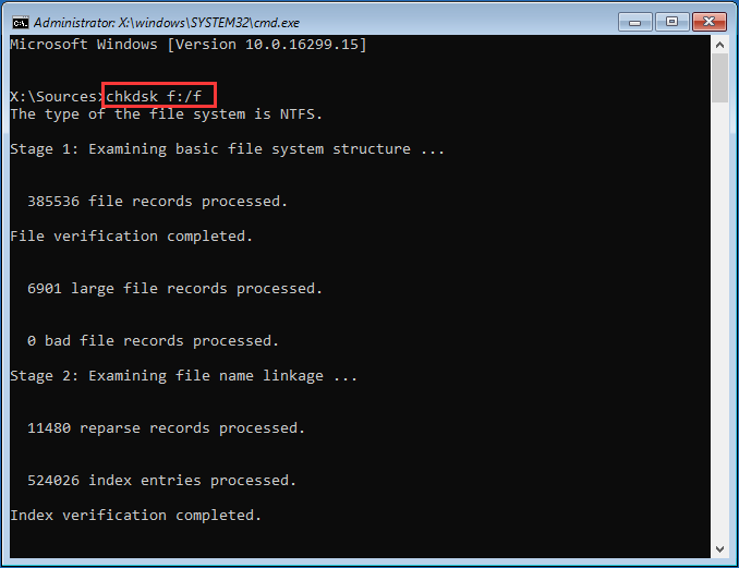 execute o chkdsk na medi de instalação do Windows