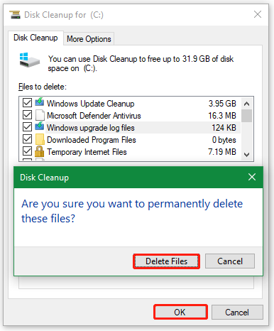 delete files using Disk Cleanup