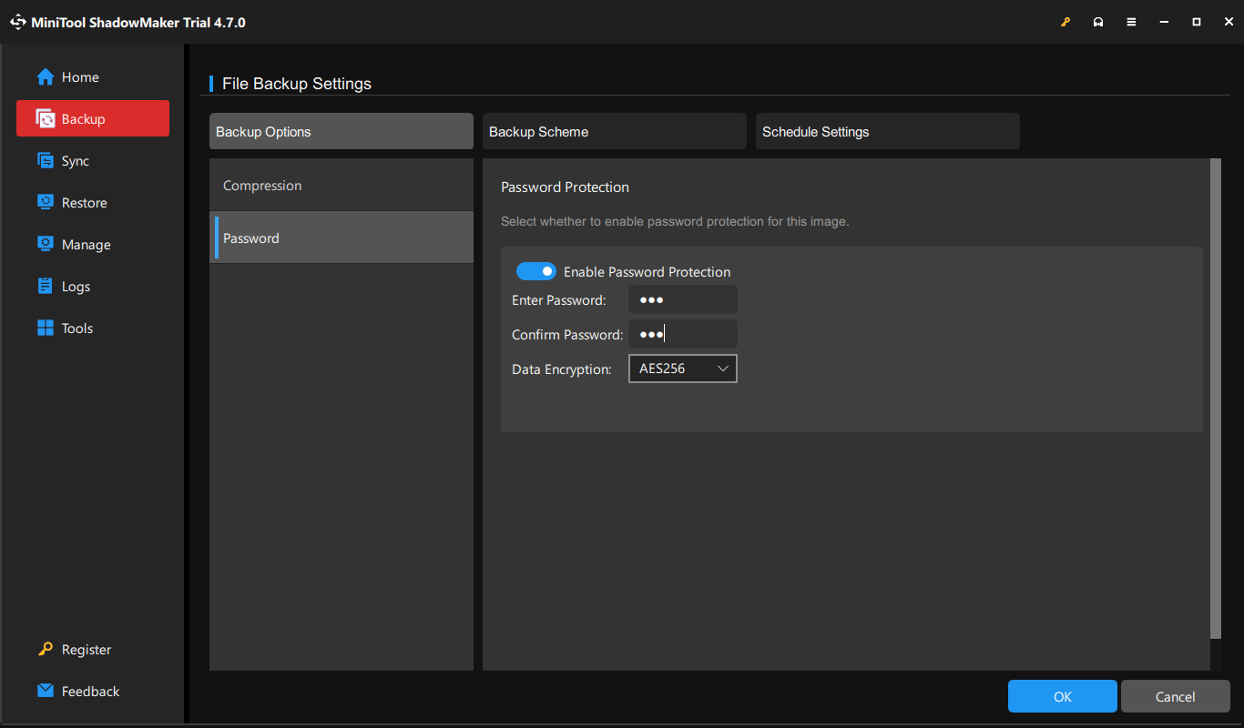 Chiffrer les sauvegardes dans MiniTool ShadowMaker