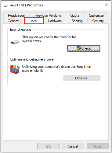 a screenshot of the error checking tool in File Explorer scanning for file system errors