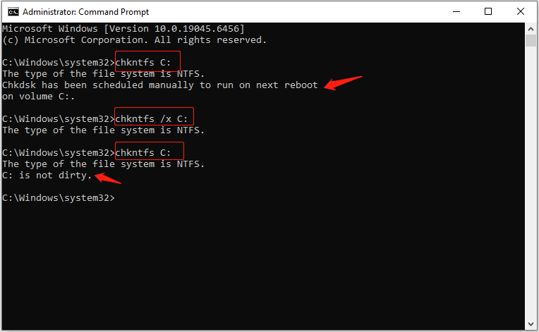 chkntfs commands in Command Prompt to check and modify disk checking status