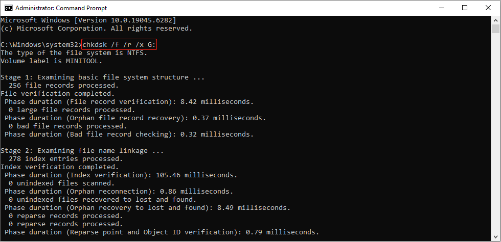 CHKDSK SD card using CMD