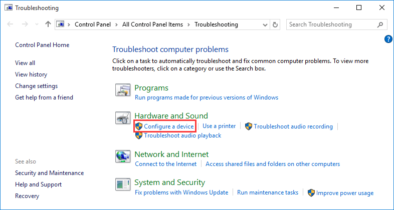 choisissez Configurer un appareil