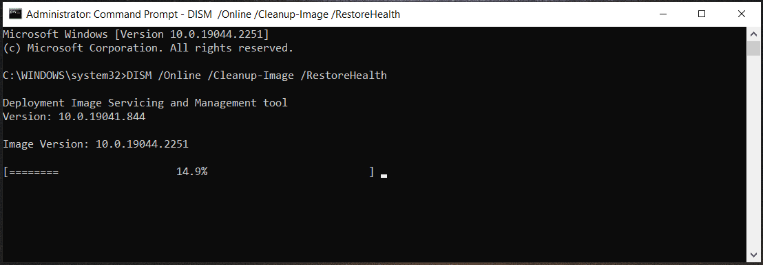 The running DISM scan to fix Windows images.