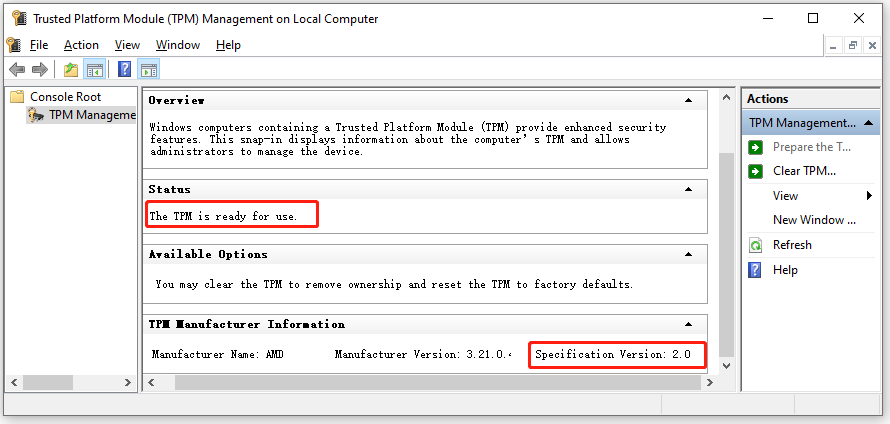 check TPM status and version