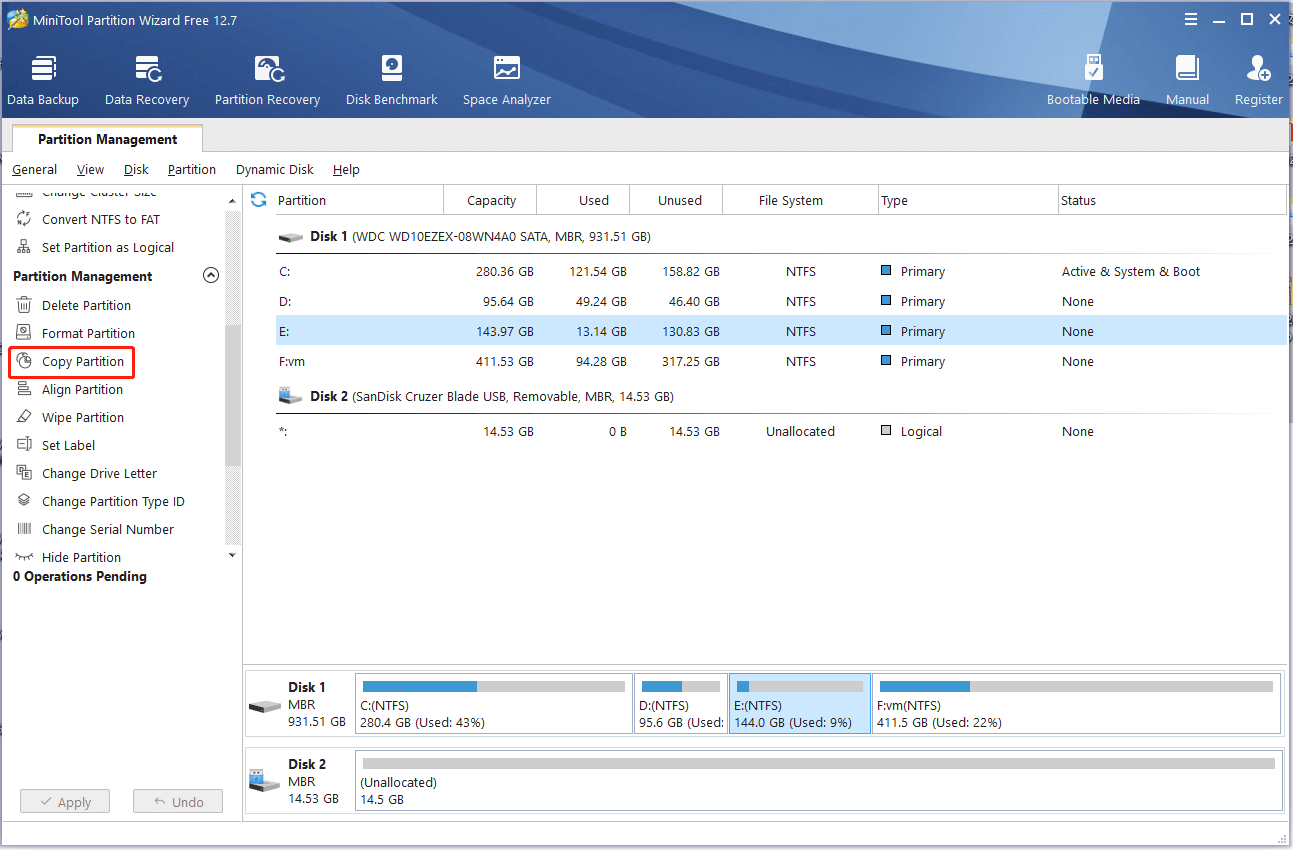 click Copy Partition on MiniTool