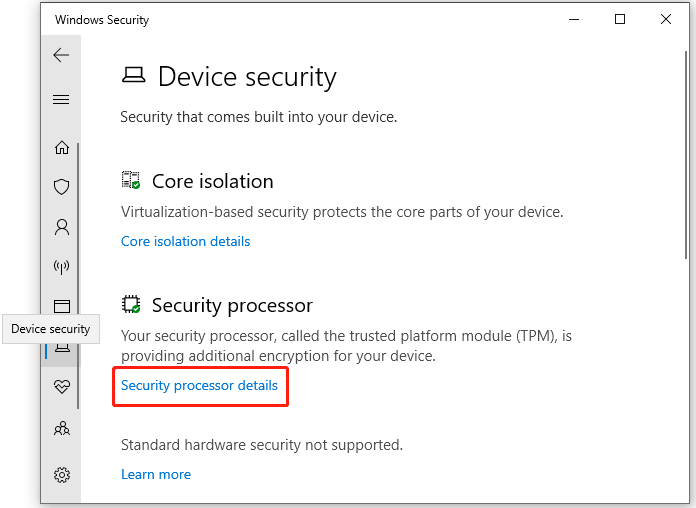 click Security processor details