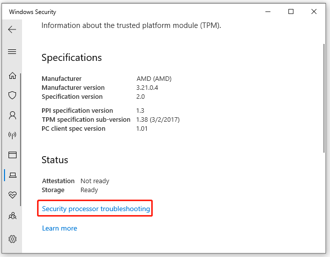 click Security processor troubleshooting