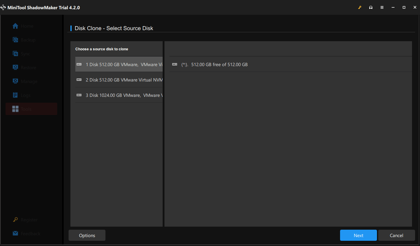 select source disk