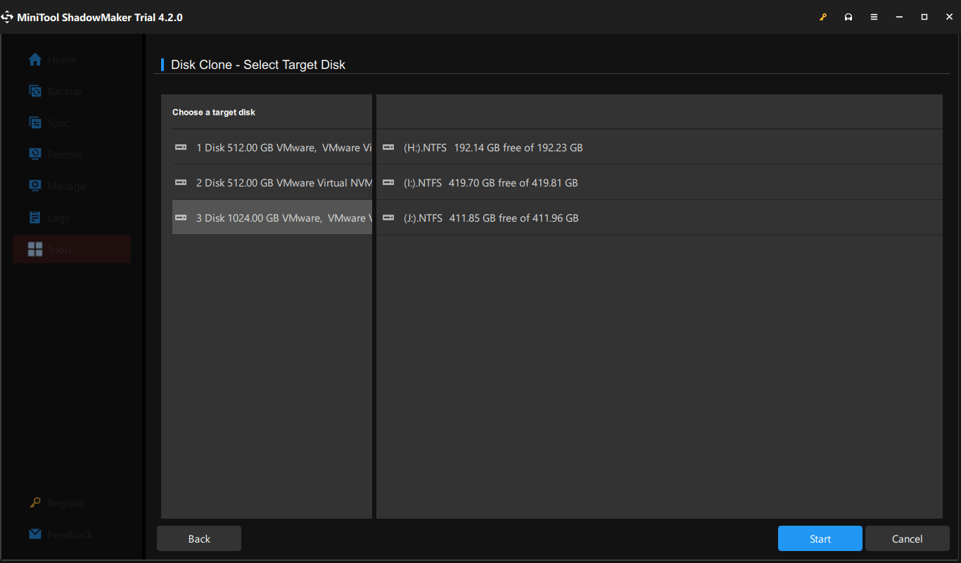 select target disk