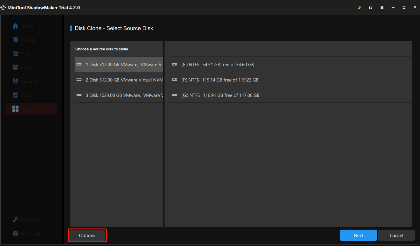 click Options