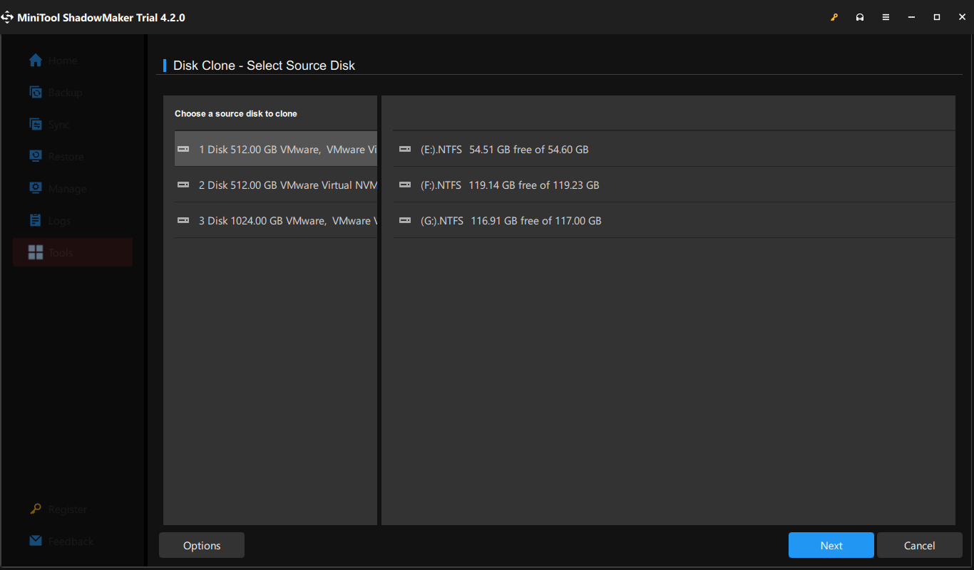 select source disk