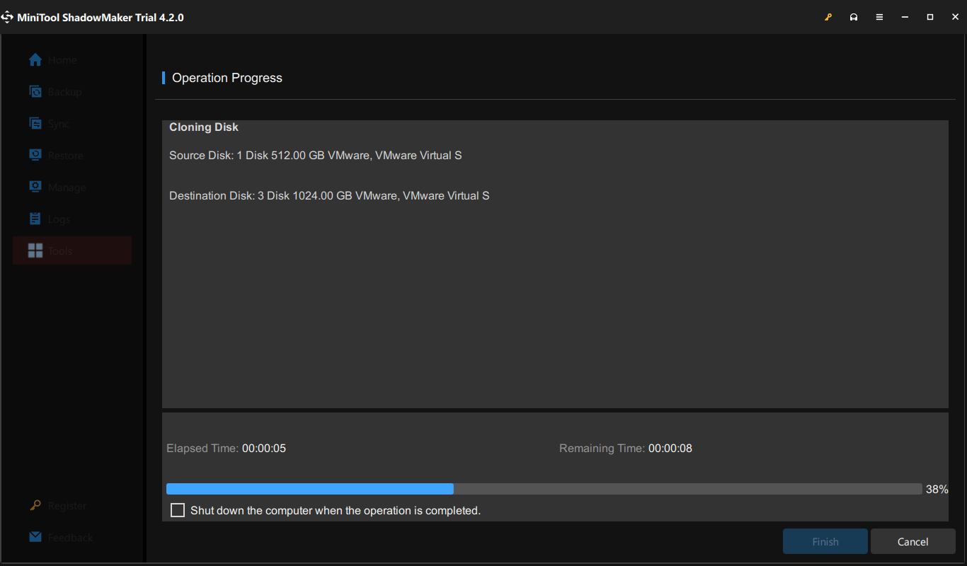 the disk cloning is in progress