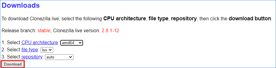 Clonezilla download Windows 10/11