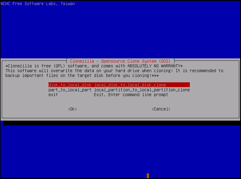 Clonezilla disk to local disk clone