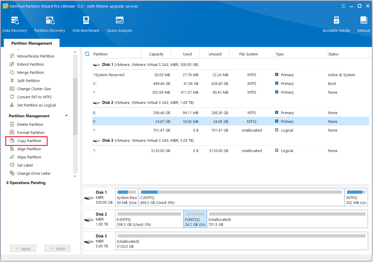 Cliquez sur l'option Copier dans MiniTool Partition Wizard