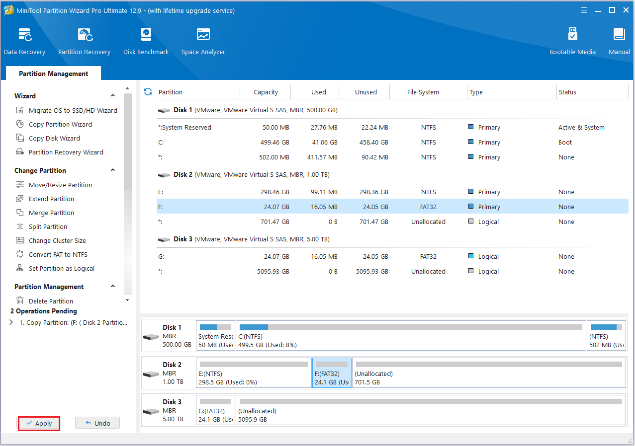Supprimer la partition dans MiniTool Partition Wizard