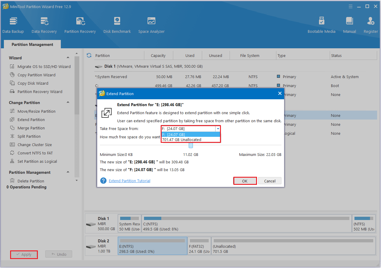 Cliquez sur Effacer le disque dans MiniTool Partition Wizard