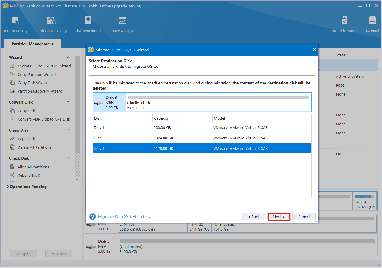 Cliquez sur Suivant dans MiniTool Partition Wizard
