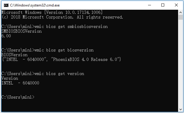 comprobar la versión de BIOS CMD