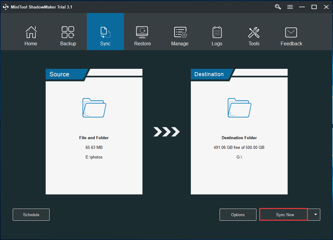 MiniTool ShadowMaker sync files
