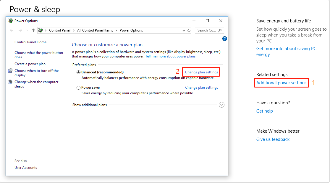 change plan settings