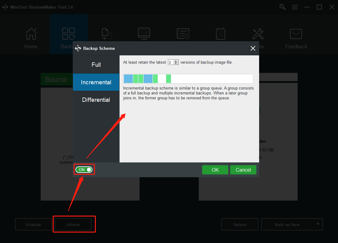 MiniTool ShadowMaker set up backup type