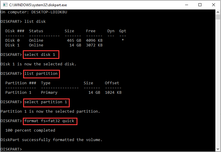 formatee exFAT a FAT32 con Diskpart