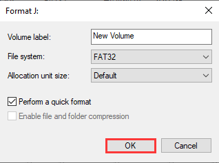 cambie exFAT a FAT32 y haga clic en Aceptar