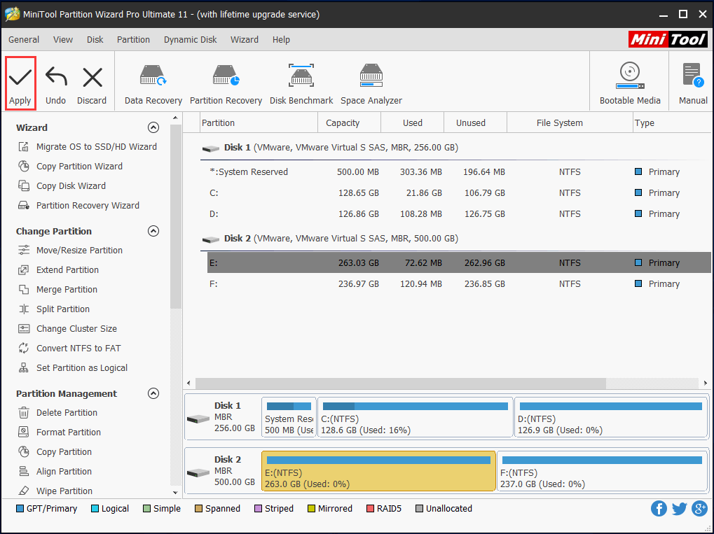 haga clic en Aplicar para formatear RAW a NTFS