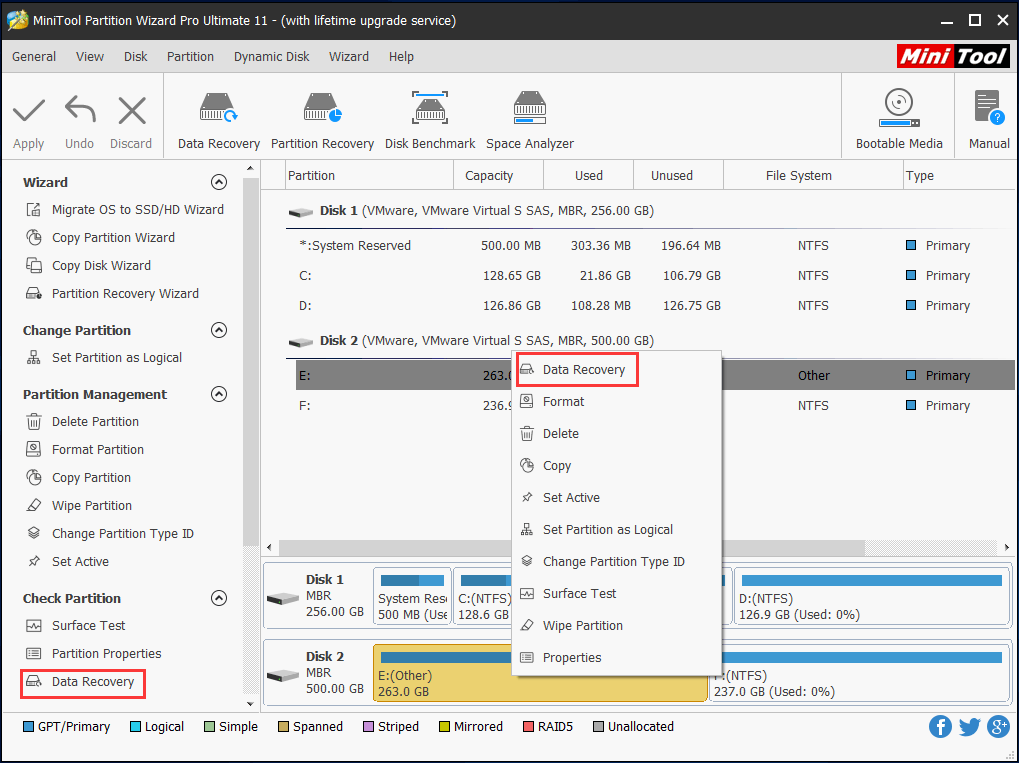 Función de recuperación de datos de MiniTool Partition Wizard