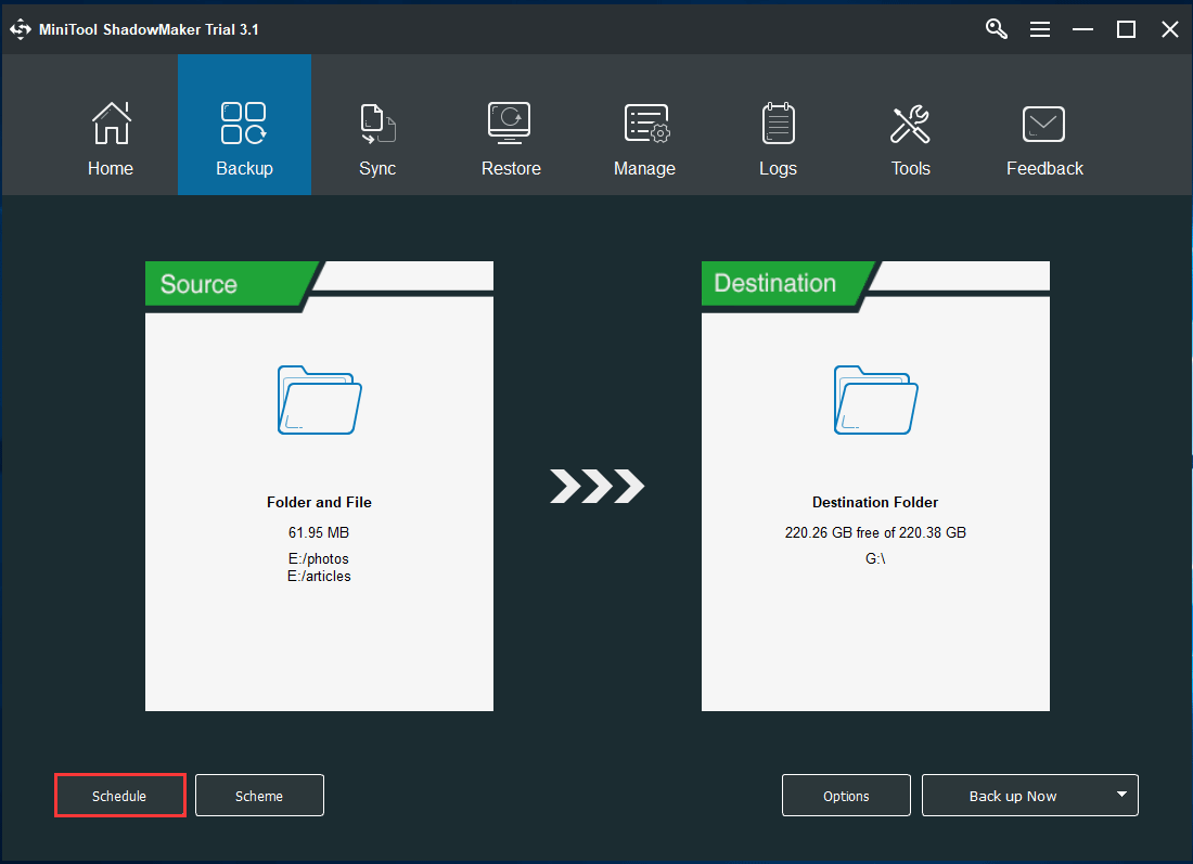 Copia de seguridad automática de archivos MiniTool ShadowMaker