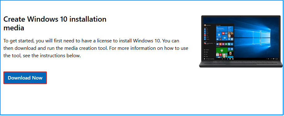 Cliquez sur « Télécharger maintenant » sur la page de téléchargement de Windows 10