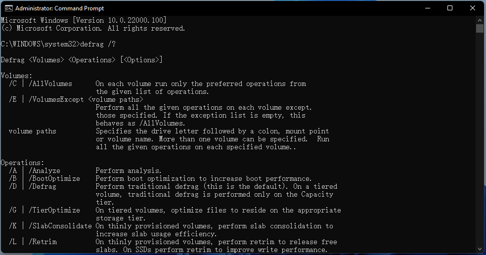defrag Windows 11 using Command Prompt