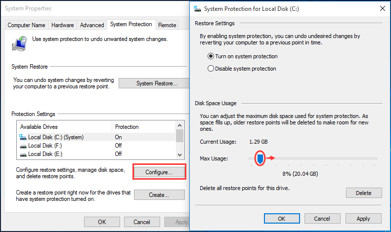 delete system restore points