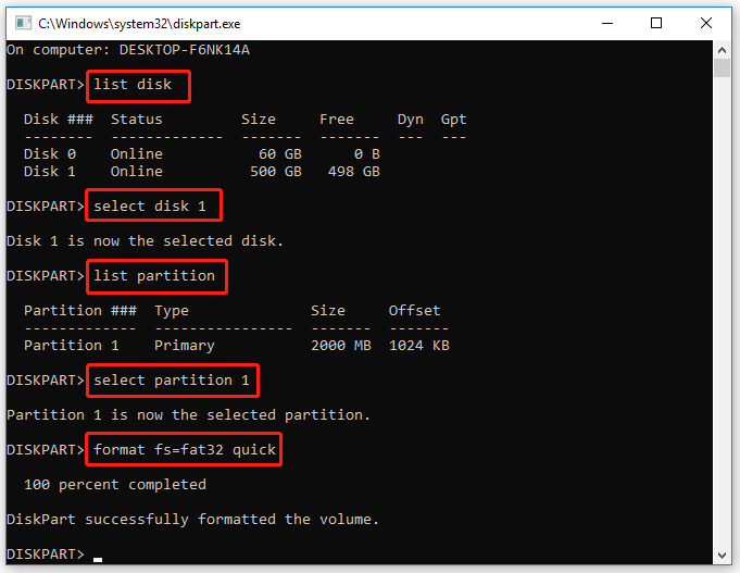 formatee el disco DVR en FAT32 usando Diskpart