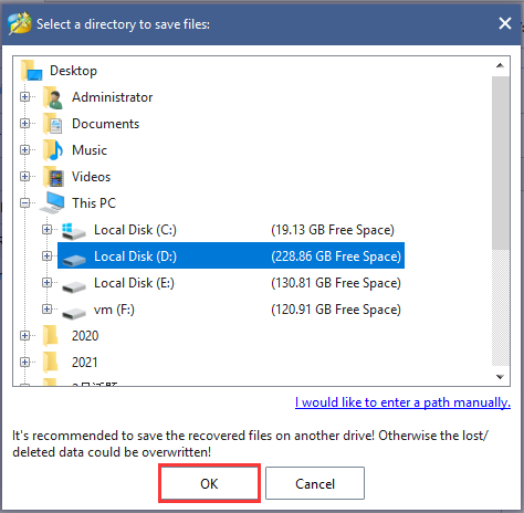 guarde los datos recuperados en MiniTool Partition Wizard