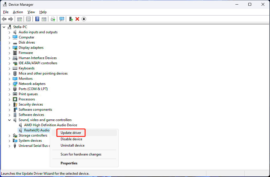 update driver for Realtek audio