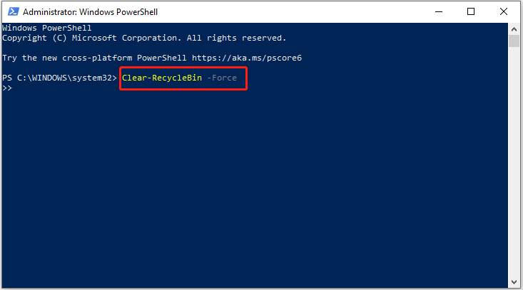 type the command line to empty the Recycle Bin